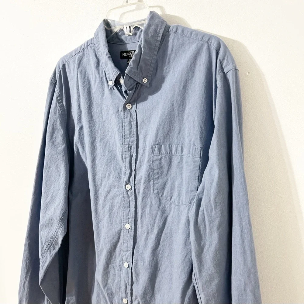 J. Crew Mercantile Casual Long Sleeve Button-Down Shirt Breast Pocket Blue Cuffs